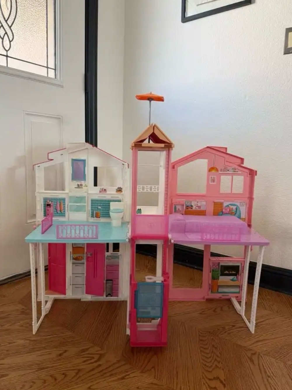 Kids Pink and Aqua Dollhouse Playset - Realistic Multi-Room Toy